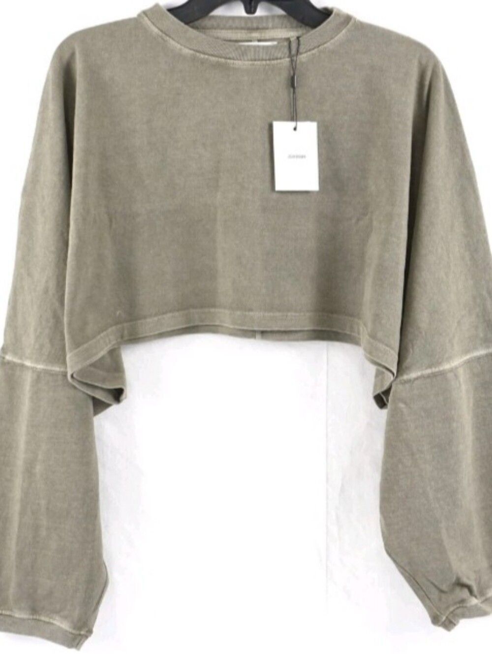 New ! Joah Brown Slouchy Crop Long Sleeve Top S/ Med 100% Cotton Drop Shoulder - Picture 4 of 4